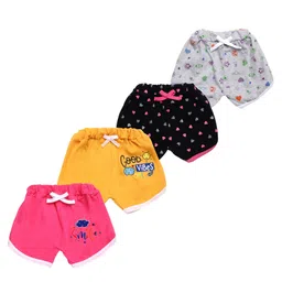 Superminis Cotton Blend Knit Pack Of 4 Good Vibes Only Text & Hearts Printed Shorts - Pink Yellow Black & Grey-image-53