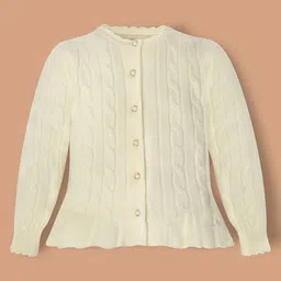 Cherry Crumble By Nitt Hyman Cotton Blend Knit Full Sleeves Cable Knit Designed Heavy Winter Sweater - Cream-picture-24