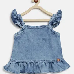 Tales & Stories Denim Woven Cap Sleeves Washed Top - Light Blue-picture-15