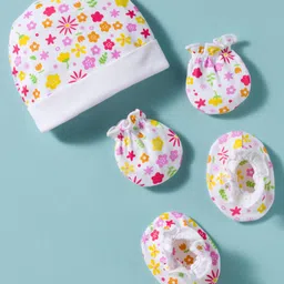 Ben Benny Interlock Knit Cap Mittens & Booties Set With Floral Print White - Diameter 9.5 cm-picture-37