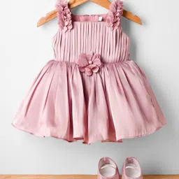 Bluebell Tissue Woven Sleeveless Frock & Booties with Floral Applique - Pink image 1