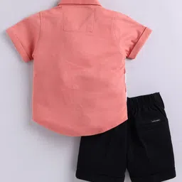 LITTLE COLLARS Half Sleeves Text Printed Shirt & Shorts Set - Carrot image 3