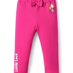 Babyoye 100% Cotton Knit With Eco Jiva Finish Full Length Leggings With Floral Print & Bow Applique Pack of 2 - Dark & Light Pink image 2