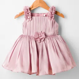 Bluebell Tissue Woven Sleeveless Frock & Booties with Floral Applique - Pink image 2