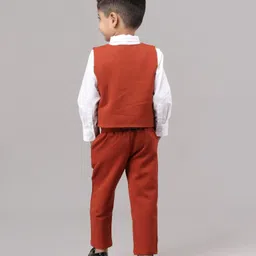 Babyhug Full Sleeves Solid Party Suit with Bow - Red White image 3