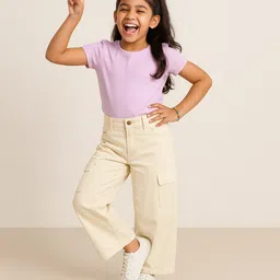 Tales & Stories Cotton Knit Solid Cargo Jeans - White image 4