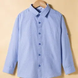 Mark & Mia Woven Full Sleeves Checkered Party Shirt with Bow & Suspender - Blue image 3