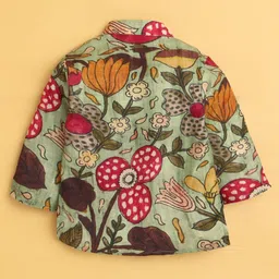 Jeet Ethnics Cotton Blend Knit Full Sleeves Floral Printed Dhoti Kurta Set - Green image 4