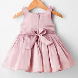 Bluebell Tissue Woven Sleeveless Frock & Booties with Floral Applique - Pink image 3