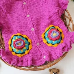Woonie Hand Knit Sleeveless Floral Applique Detailed Sweater - Purple image 4