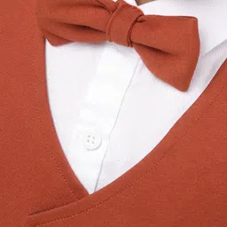 Babyhug Full Sleeves Solid Party Suit with Bow - Red White image 4