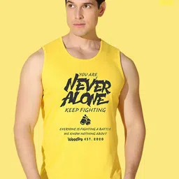 WOOSTRO Pack Of 2 Printed Super Combed Cotton Gym Vests VWS26(ALONE YELLOW)(ENJOY YELLOW)-picture-10