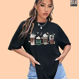 Metronaut Women Pack of 2 Graphic Printed Round Neck Cotton Oversized T-shirts-image-93