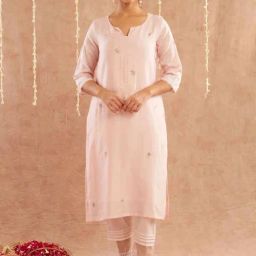 Zuri Pink Megha Embroidered Chanderi Kurta-image-75