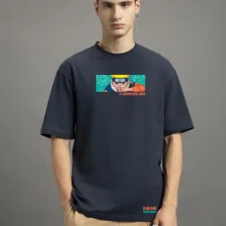 Bewakoof Blue Cotton Loose Fit Printed T-Shirt image 1