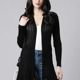 showoffff SHOWOFF Black Self Design Long Shrug image 1