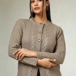 Soch Brown Acrylic Regular Fit Woven Design Shrug image 1