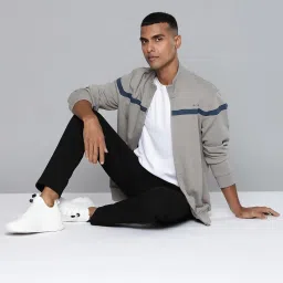 ALCIS Grey Regular Fit Striped Sports Jacket image 4