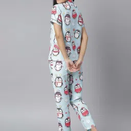 StyleStone Blue Penguin Print Shirt With Pyjamas image 2