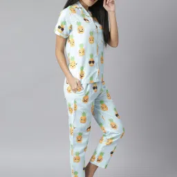 StyleStone Light Blue Pineapple Print Shirt With Pyjamas image 4