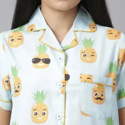 StyleStone Light Blue Pineapple Print Shirt With Pyjamas image 5