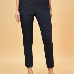 Annabelle by Pantaloons Black Striped Formal Trousers image 1