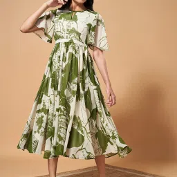 Marigold Lane Green Printed A-Line Dress image 1