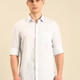 Linen Club Blue Linen Slim Fit Casual Shirt-image-70