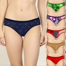 AROUSY Green & Red Printed Hipster Panties - Pack Of 6 image 1