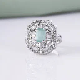 Priyaasi Silver-Plated Splendor with American Diamond Brilliance Mint Majesty Finger Ring image 1