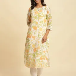 W White Viscose Floral Print Print Straight Kurta image 1