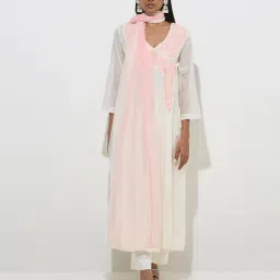 Vark by Westside White Floral Cotton-Blend Kurta, Pants and Dupatta Set image 1