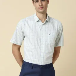 Allen Solly Green Cotton Slim Fit Checks Shirts-picture-38