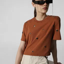 Only Brown Cotton Relaxed Fit T-Shirt image 1