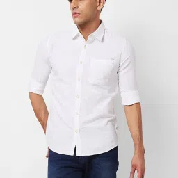 Spykar White Cotton Slim Fit Shirt image 1