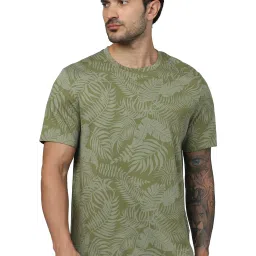 celio celio* Khaki Regular Fit Printed Cotton Crew T-Shirt image 1