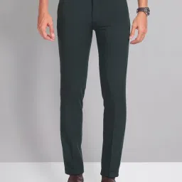 AD by Arvind Green Slim Fit Flat Front Trousers image 1