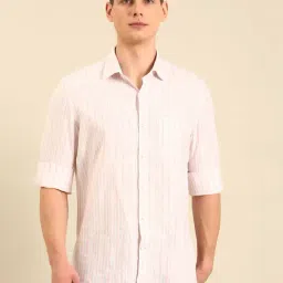 Linen Club Pink Linen Slim Fit Casual Shirt-image-77
