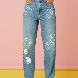 Only Blue Cotton Printed Mid Rise Jeans-picture-17