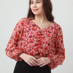 Zink London Pink & Red Floral Print Crop Top-picture-44