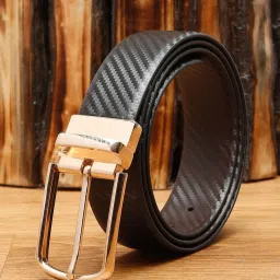 Louis Stitch Black Textured Leather Reversible Belt for Men image 1