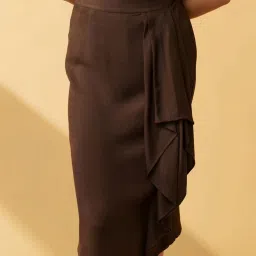 B77 Brown Tito - Formal Skirt With A Beautiful Overlay Panel Detail image 1
