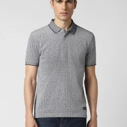 Van Heusen Grey Cotton Regular Fit Printed Polo T-Shirt image 1