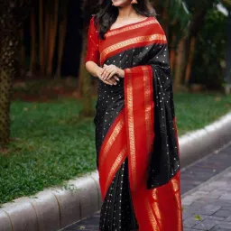 Satrani Black Silk Blend Woven Saree With Unstitched Blouse image 1