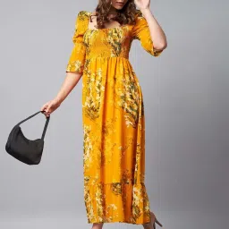 StyleStone Yellow Floral Print Maxi Fit & Flare Dress image 4