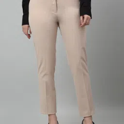 Cantabil Light Beige Cotton Lycra Regular Fit Mid Rise Trousers image 1