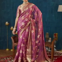 Satrani Pink Tissue Silk Woven Saree With Unstitched Blouse-image-52
