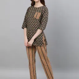 Jaipur Kurti Olive Printed Short Kurta With Pyjama image 1
