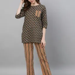 Jaipur Kurti Olive Printed Short Kurta With Pyjama image 4