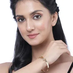 Zeneme Gold Plated White & Red CZ Studded Openable Cuff Bracelet image 2